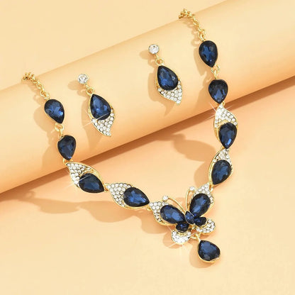 Diamond Gem Set Butterfly Necklace and Earring Set