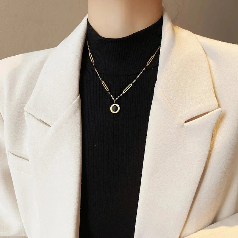 Double Sided Roman Numeral Pendant Necklace