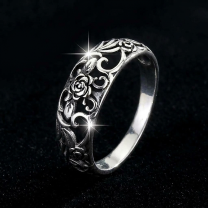 S925 Vintage Rose Hollow Ring