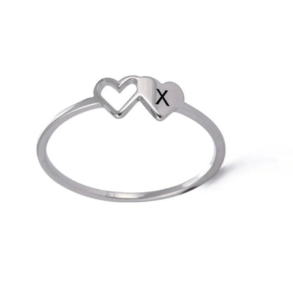 Dual Heart Letter Initial Ring