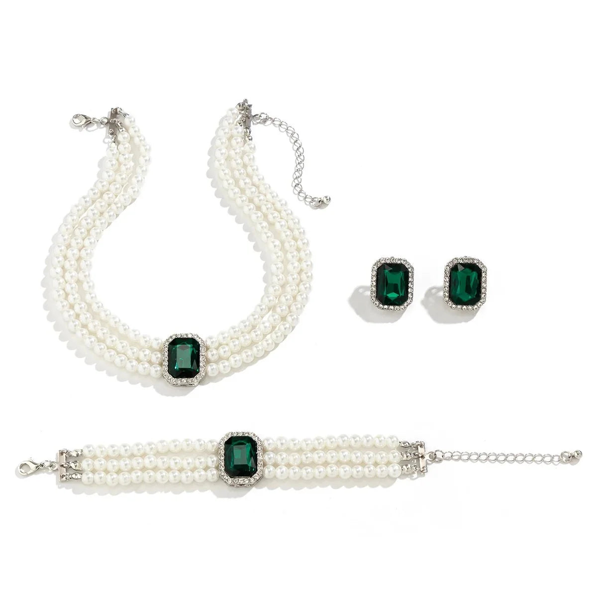 Elegant Pearl Diamond Necklace, Bracelet, and Earring Set