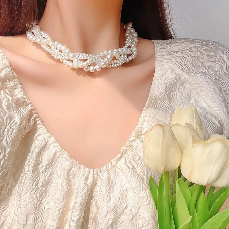 Elegant Pearl Embrace Layered Choker Necklace