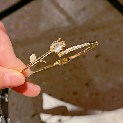 Elegant Tulip Opal Diamond Accented Bracelet