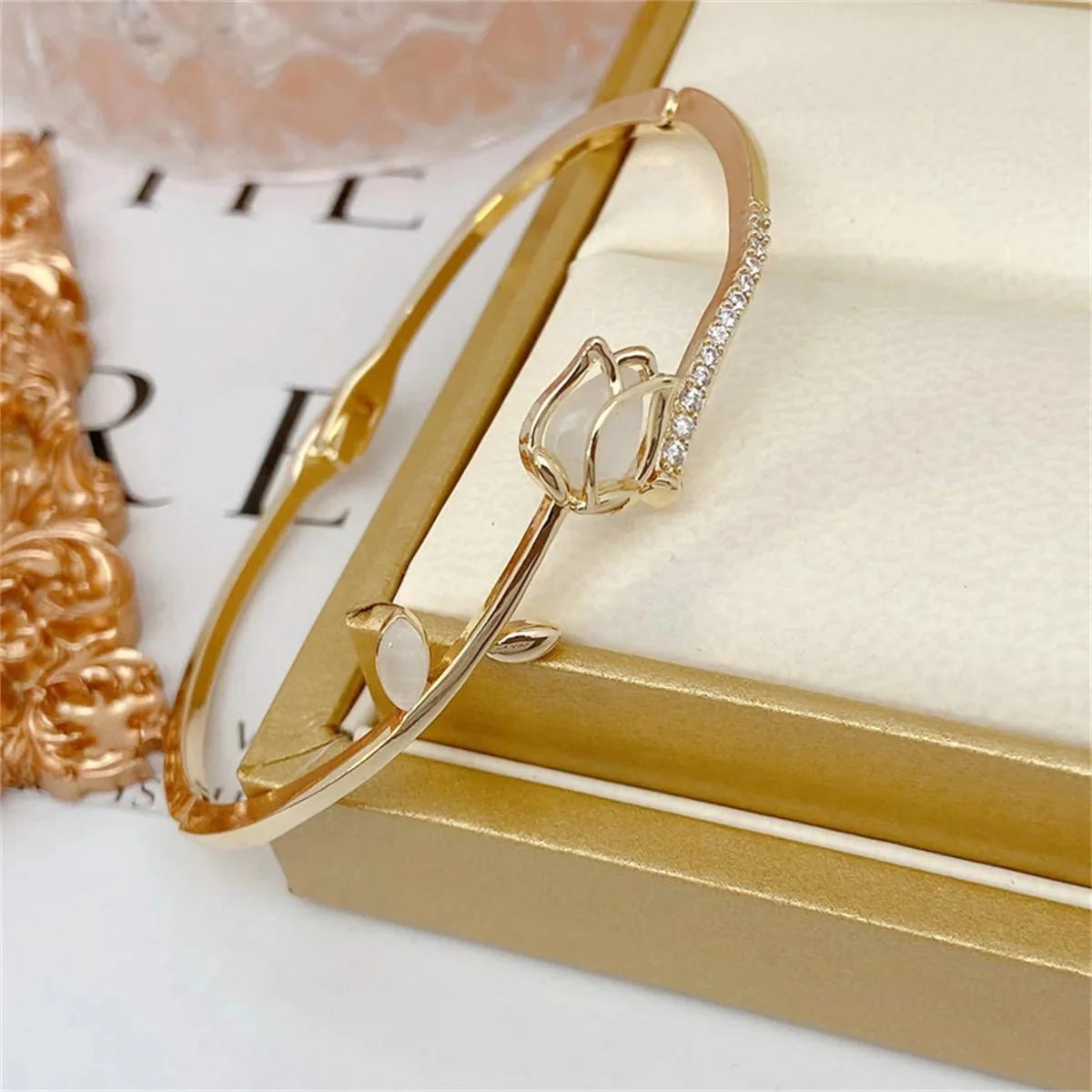 Elegant Tulip Opal Diamond Accented Bracelet