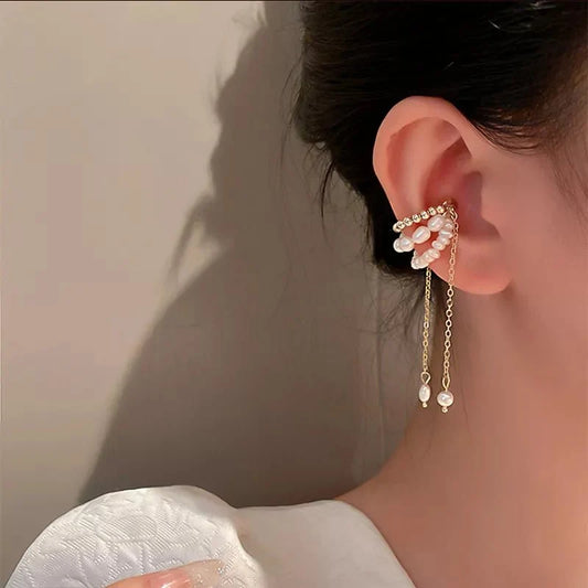 Elegant Wrapped Pearls Dangle Earring Cuff