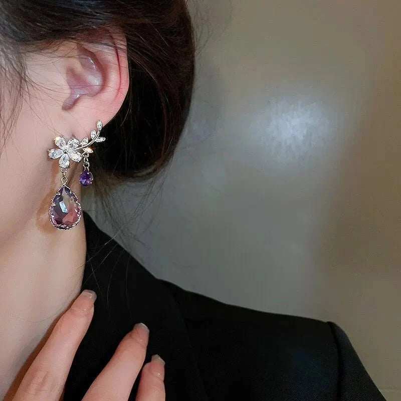 Floral Amethyst Water Drop Earrings