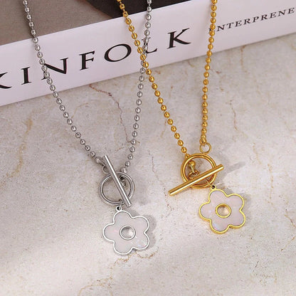 Floral Shell Open Clasp Necklace