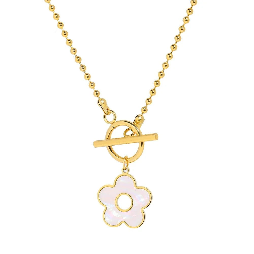 Floral Shell Open Clasp Necklace