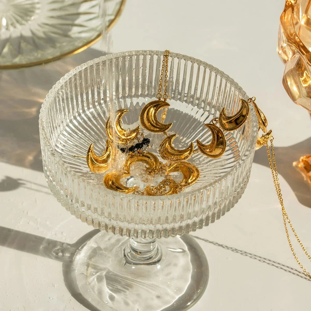 Golden Crescent Moon Astrology Necklace Bracelet Earrings Jewelry Set