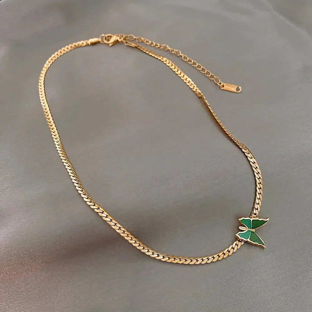 Golden Herringbone Butterfly Choker Necklace