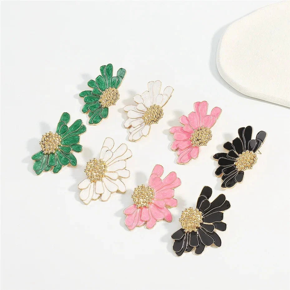 Half Flower Enamel Earrings