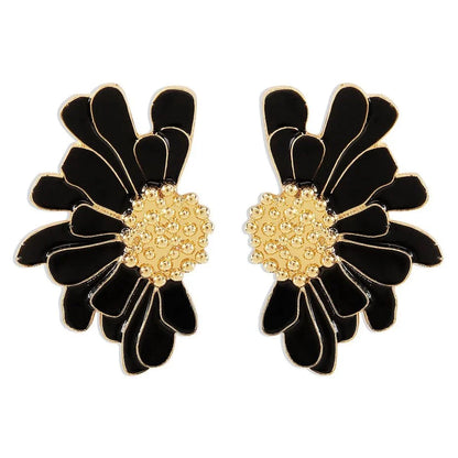Half Flower Enamel Earrings
