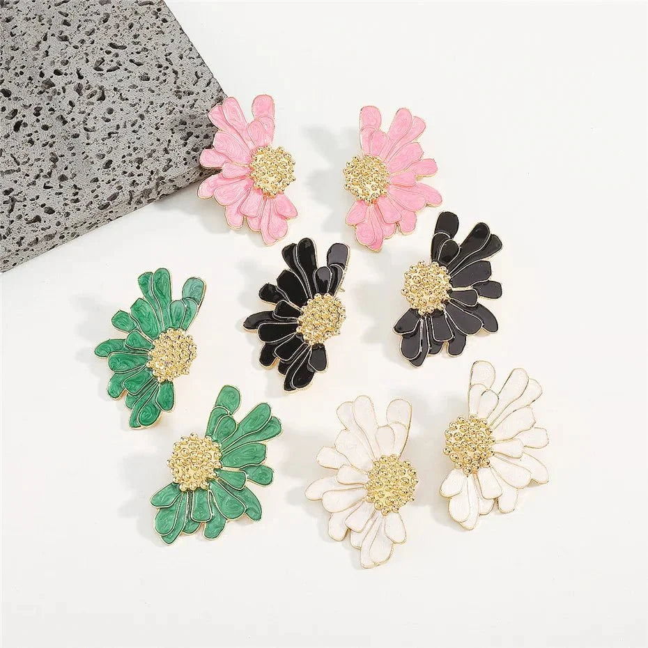 Half Flower Enamel Earrings