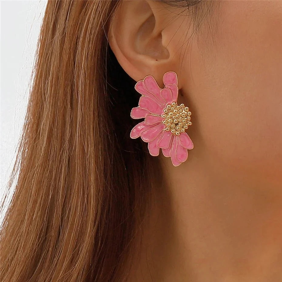 Half Flower Enamel Earrings