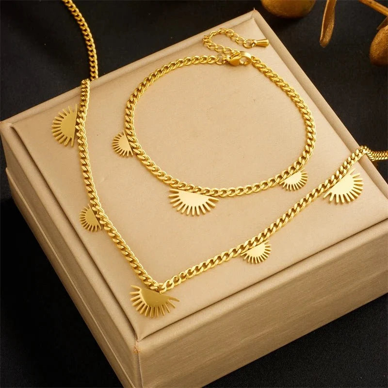 Half Sun Charm Necklace and Bracelet Set