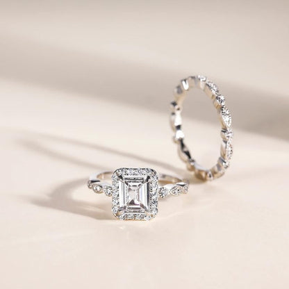 2pc Emerald Cut Ring Set