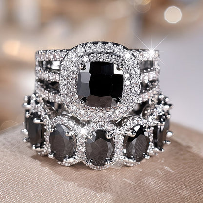 2pc Statement Large Stone Ring Stack