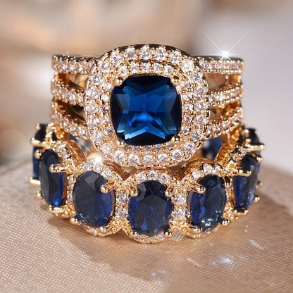 2pc Statement Large Stone Ring Stack