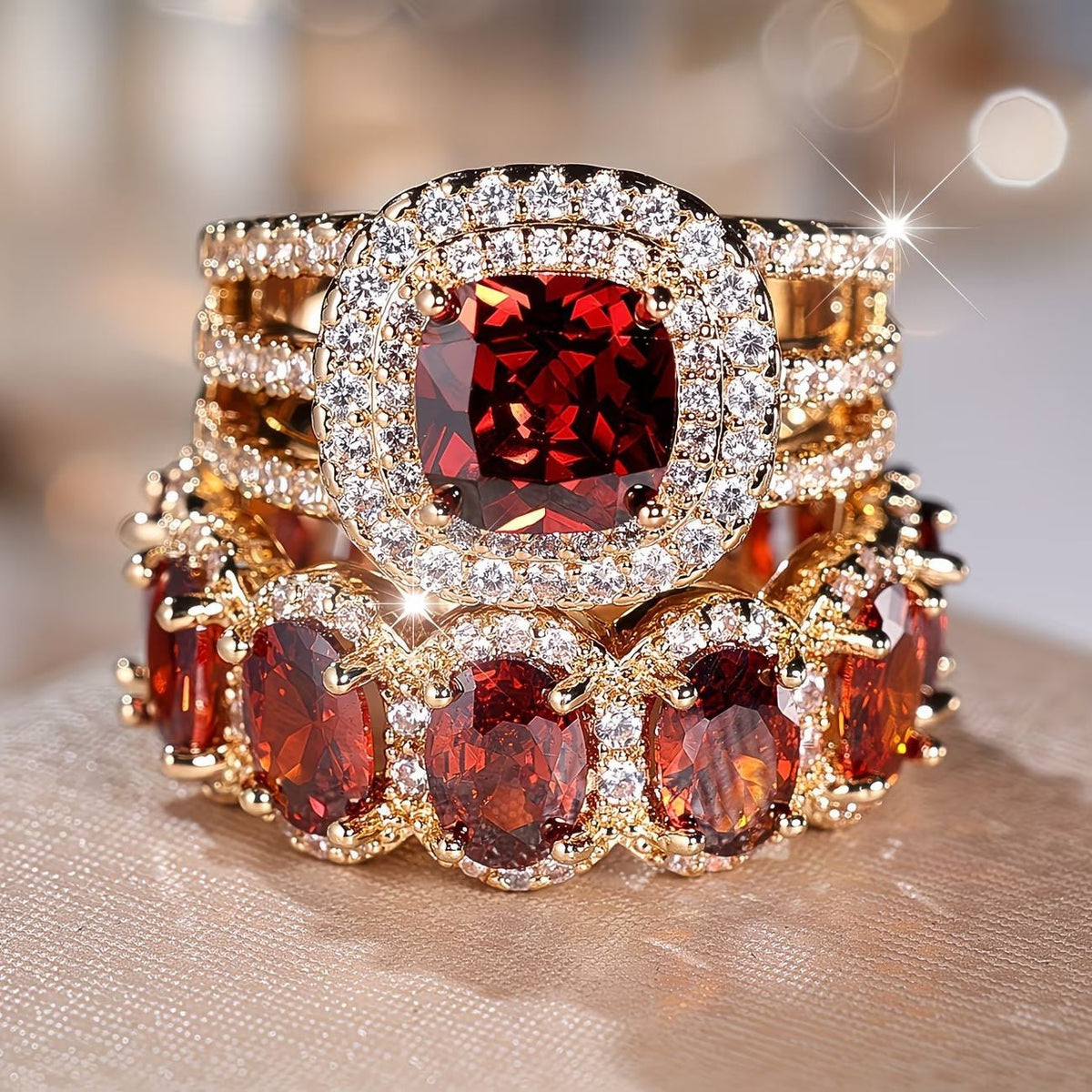 2pc Statement Large Stone Ring Stack