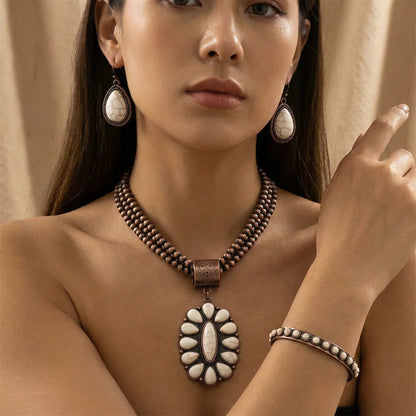 3pc Boho Beaded Necklace, Bracelet, Earring Set