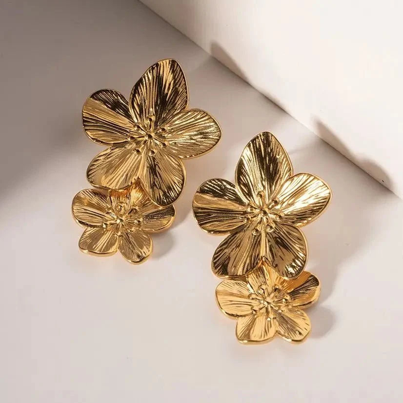Layered Hibiscus Flower Floral Earrings