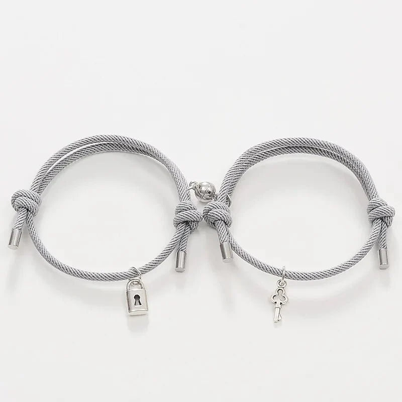Lock and Key Magnetic Rope Bracelet Set