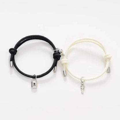 Lock and Key Magnetic Rope Bracelet Set
