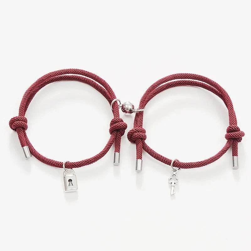 Lock and Key Magnetic Rope Bracelet Set