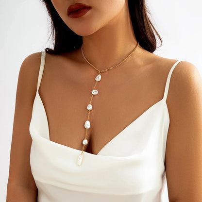 Long Pearl Drop Tassel Necklace