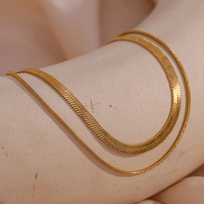 Minimal Herringbone & Dainty Snake Chain Layered Bracelet