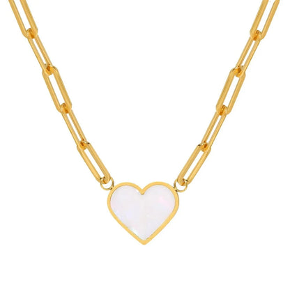 Paperclip Shell Heart Pendant Necklace
