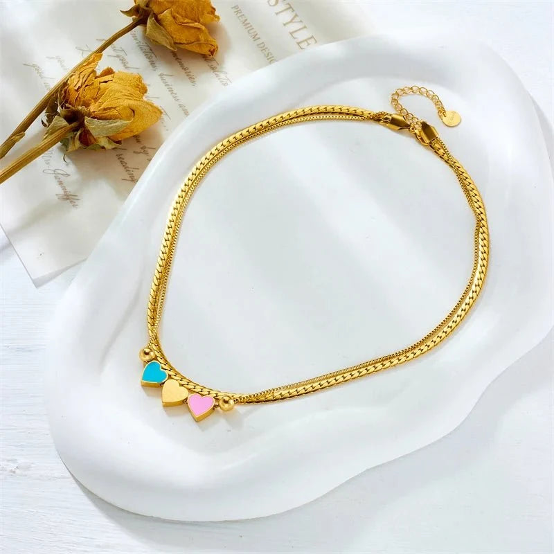 Pastel Forever Love Heart Necklace and Bracelet
