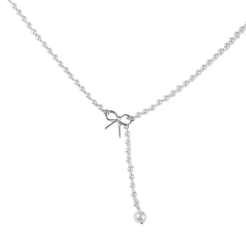 Pearl Dainty Bow Lariat Necklace