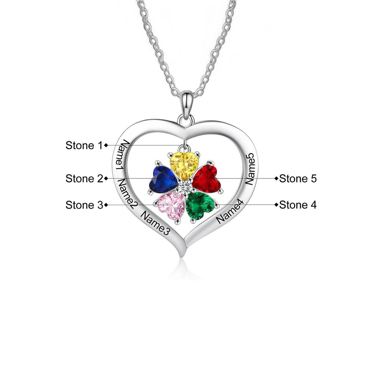 Personalized Name & Birthstone Heart Hanging Pendant Necklace