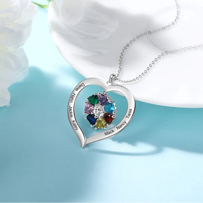 Personalized Name & Birthstone Heart Hanging Pendant Necklace