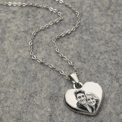 Personalized Picture & Text Heart Pendant Necklace