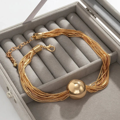 Posh Multi Layered Chain Ball Necklace and Bracelet
