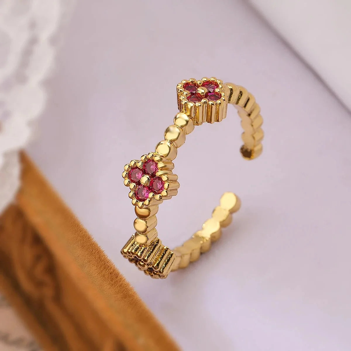 Resizable Trio Textured Floral Rings