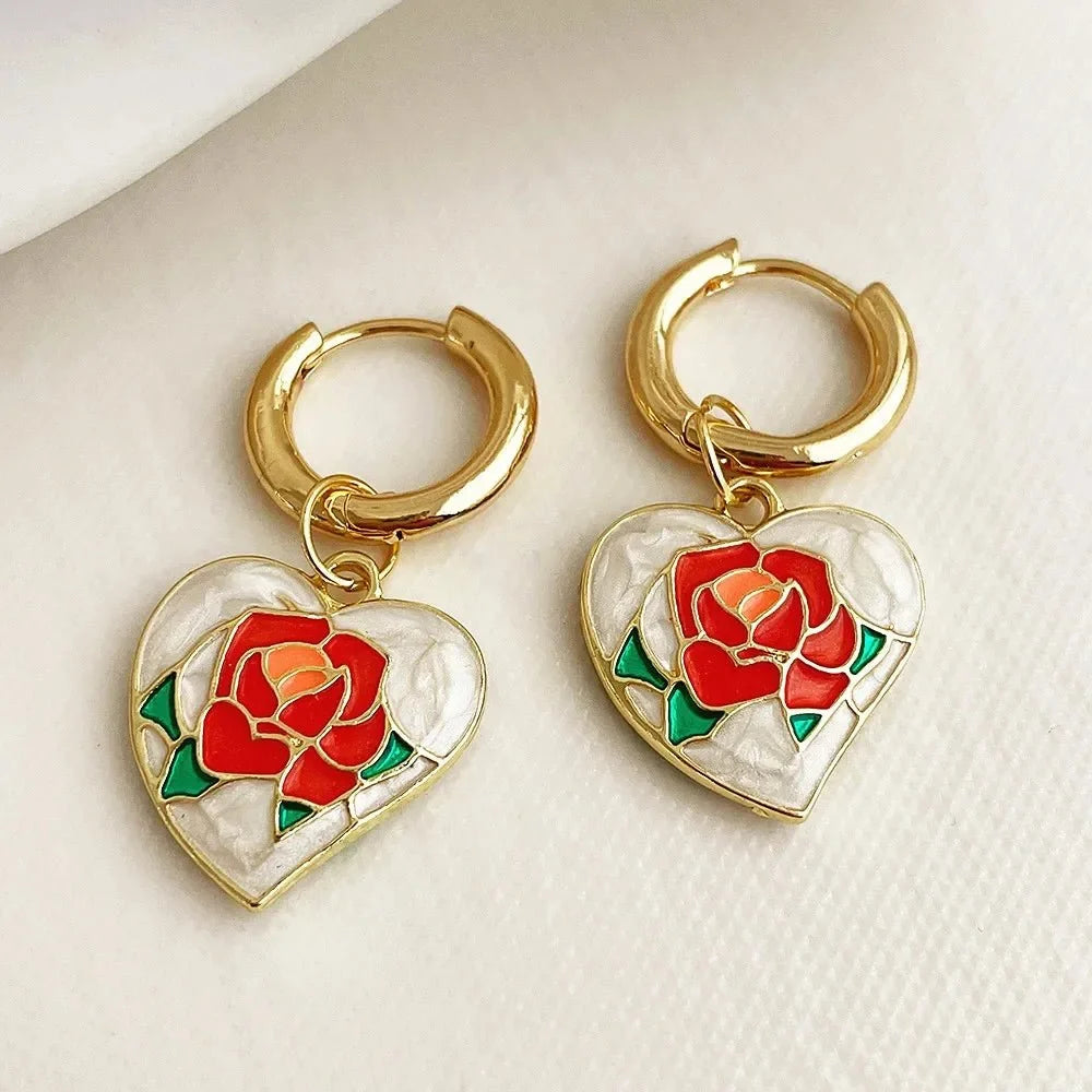 Romantic Flowing Heart Rose Earrings