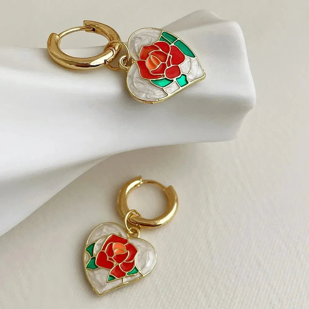 Romantic Flowing Heart Rose Earrings