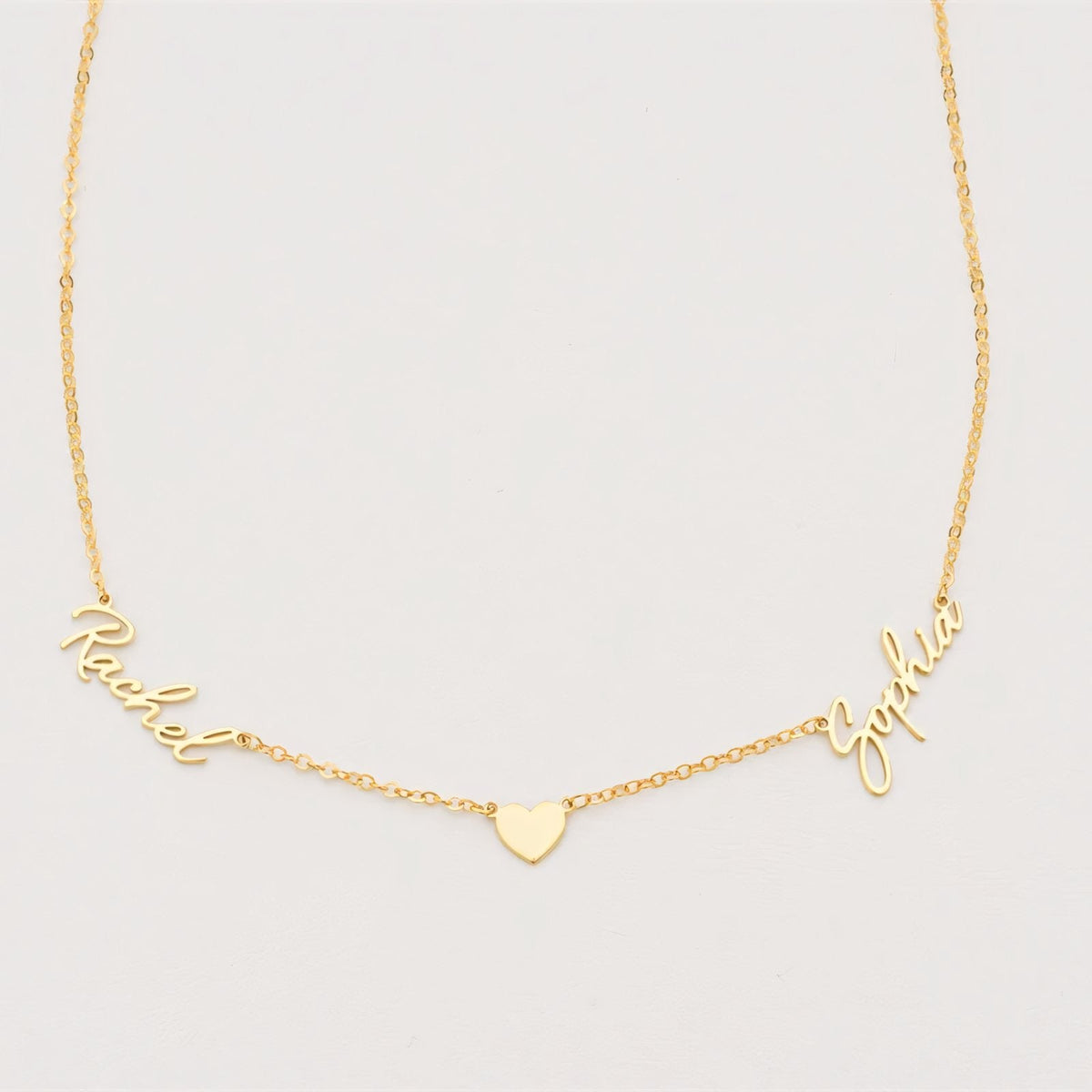 Romantic Two Name Dainty Heart Necklace