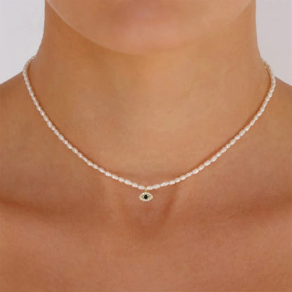 S925 Dainty Diamond Charm Pearl Necklace
