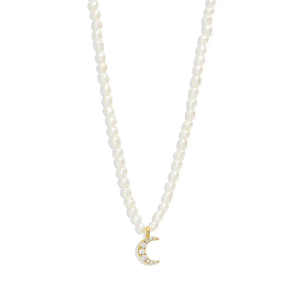 S925 Dainty Diamond Charm Pearl Necklace