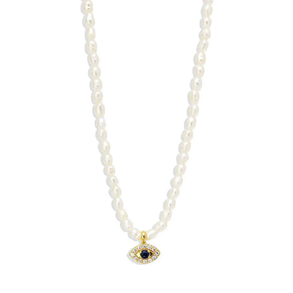 S925 Dainty Diamond Charm Pearl Necklace