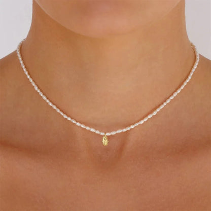 S925 Dainty Diamond Charm Pearl Necklace