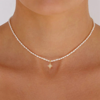 S925 Dainty Diamond Charm Pearl Necklace