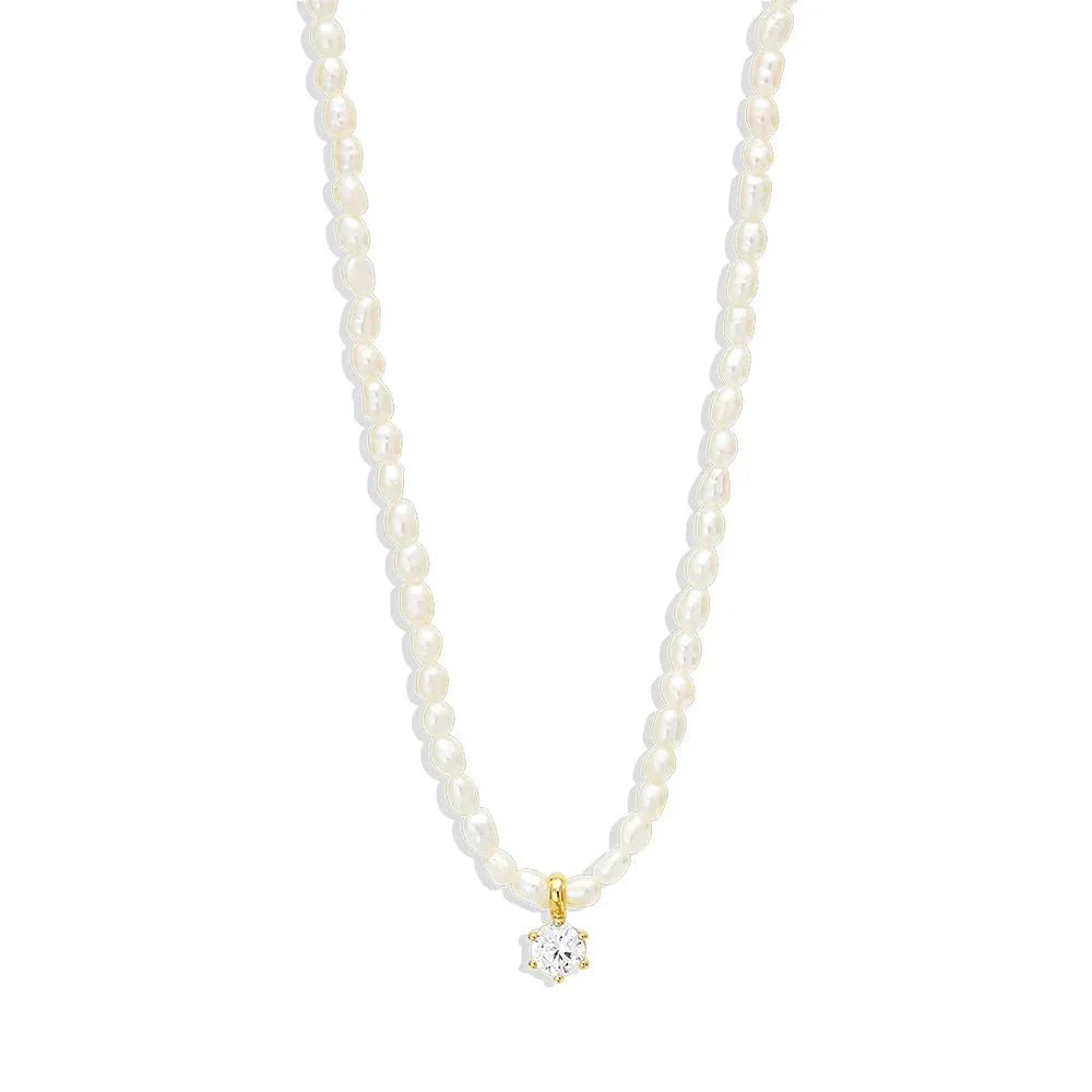S925 Dainty Diamond Charm Pearl Necklace
