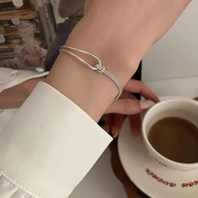 S925 Twisted Knot Round Bar Bracelet