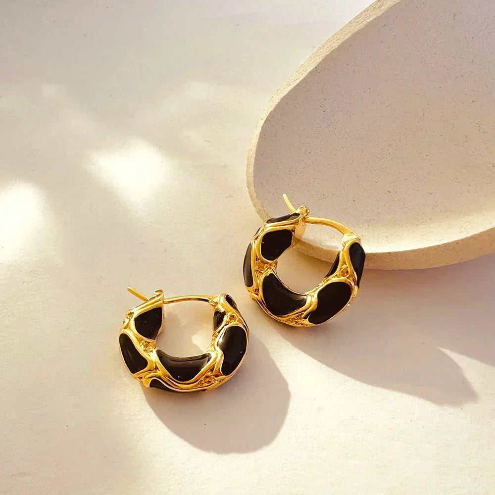 Textured Gold Contrast Hoop Earrings