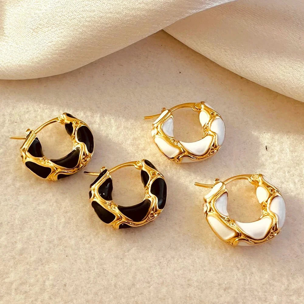 Textured Gold Contrast Hoop Earrings